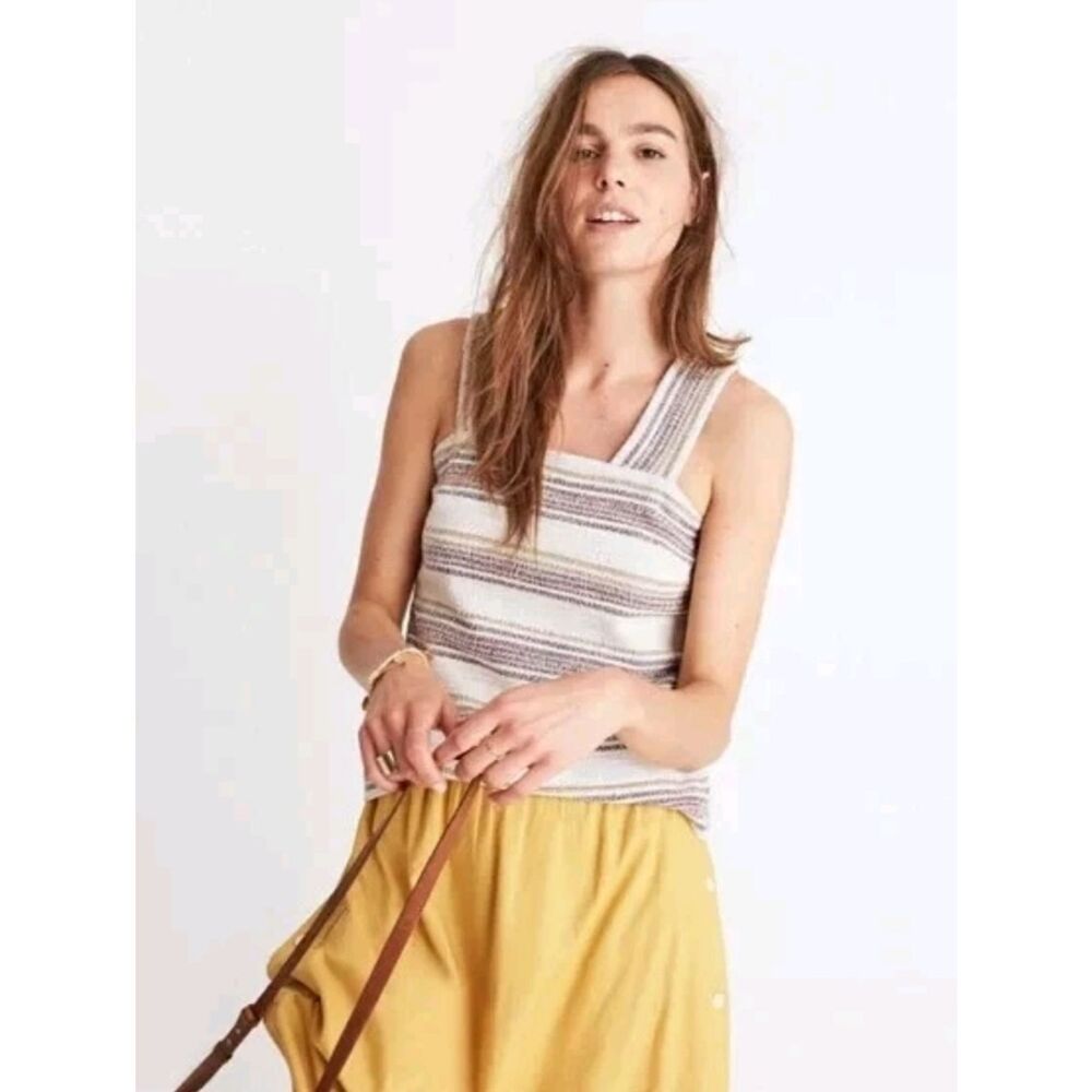 Madewell Striped Knit Square-Neck Tank in EUC Size XL